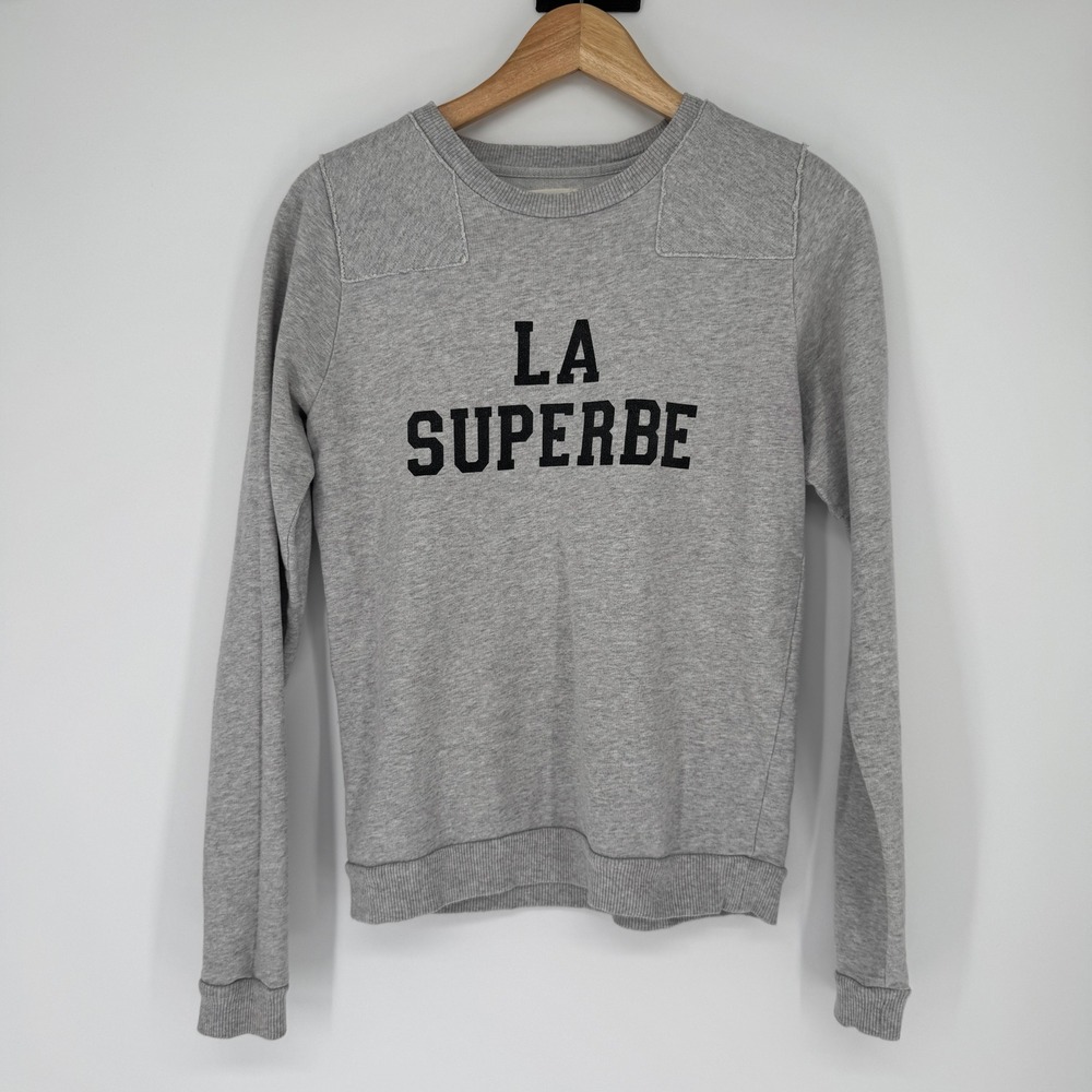 Sezane La Superbe Sweatshirt Womens S Gray Cotton Graphic Parisian Chic Luxury